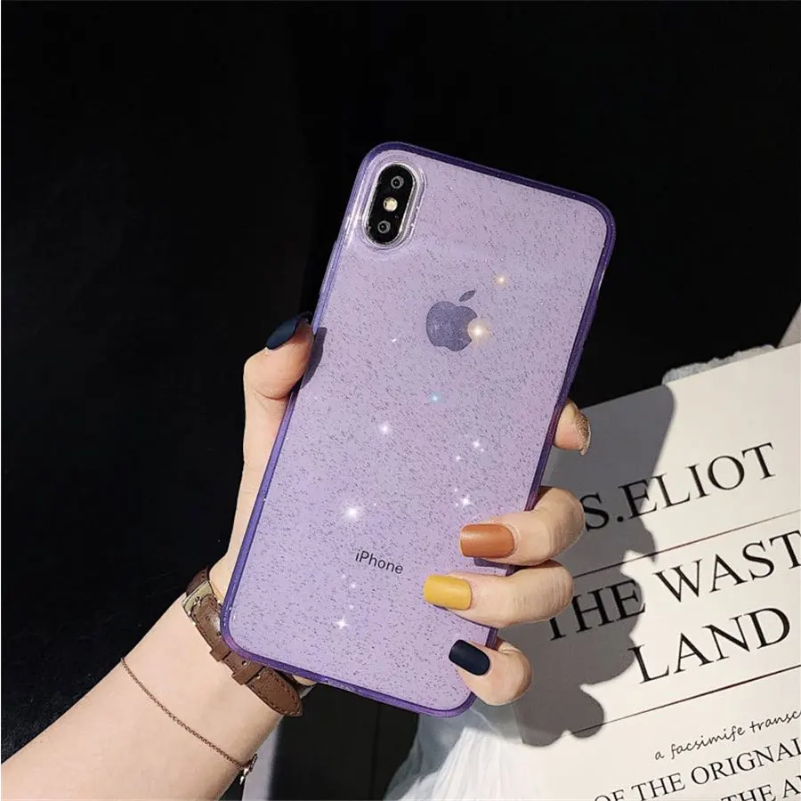 Bling Purple Роскошный блестящий нескользящий чехол-рамка для iPhone X, XR, XS, Max, 8, 7, 6, 6S Plus, 11 Pro, чехол s, прозрачный Блестящий Мягкий ТПУ чехол для задней панели телефона - Цвет: Bling Purple