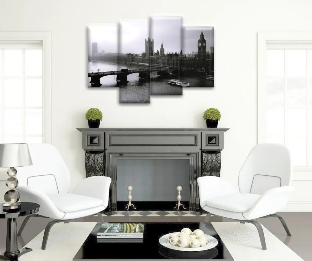 

Черно-белая Картина на холсте с изображением Лондонской тамзы для гостиной, пейзаж, Настенная картина для спальни, декоративная картина
