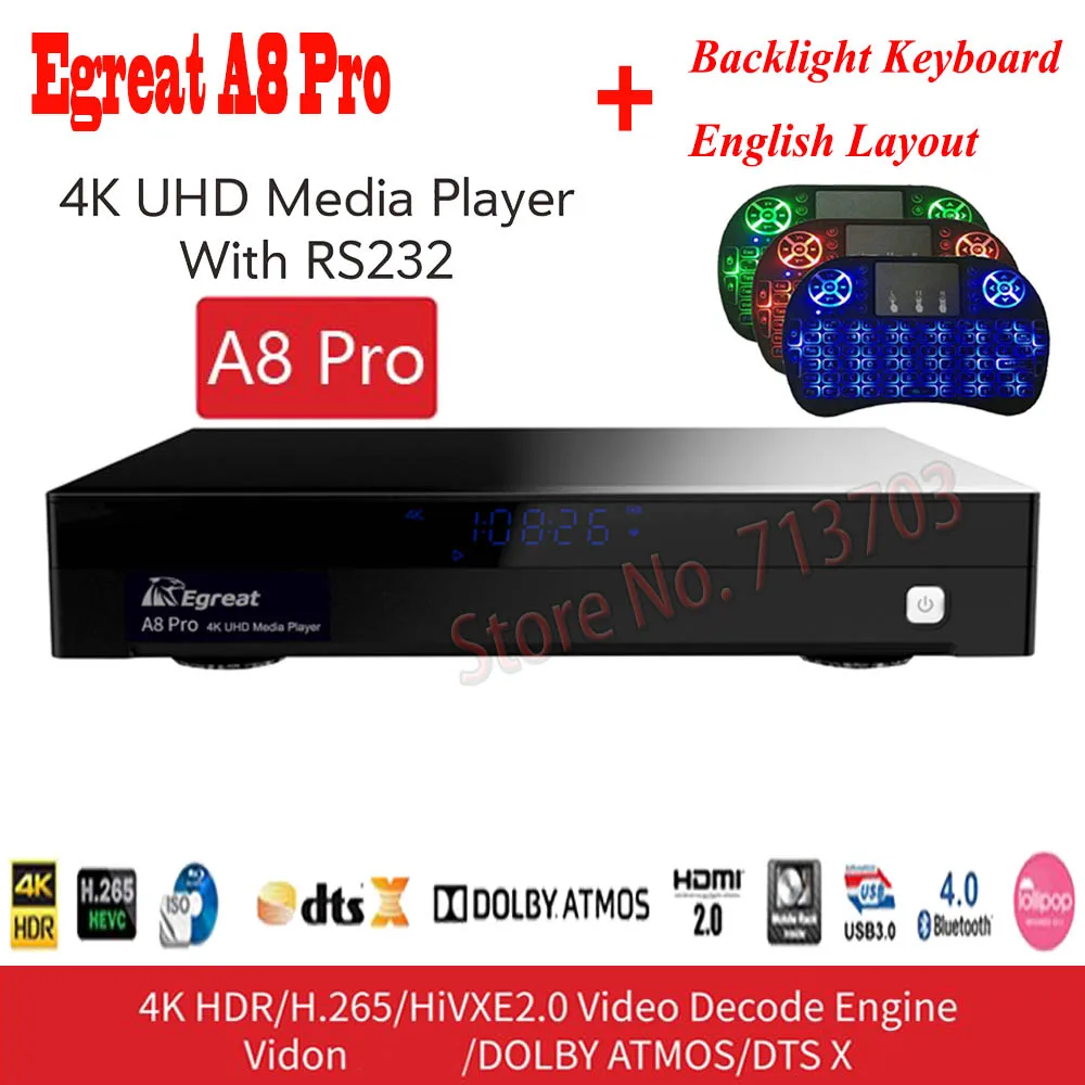 A8 Pro N I8 Backlit Egreat A8 Pro 4K UHD HDD медиаплеер Поддержка Blu-Ray привод 3D Movie Play DTS& Dolby NSS 3,5 ''HDD SATA лоток Android 7,0 tv Box - Цвет: A8 Pro N I8 Backlit