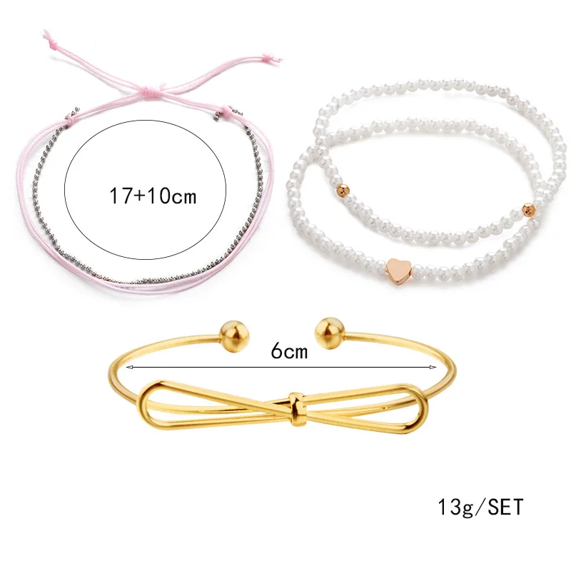 4 Pcs/Set Pearl String Bow Love Bracelet Stainless Steel Stylish Style Cuff Bracelets Personalized Gifts For Friends | Украшения и