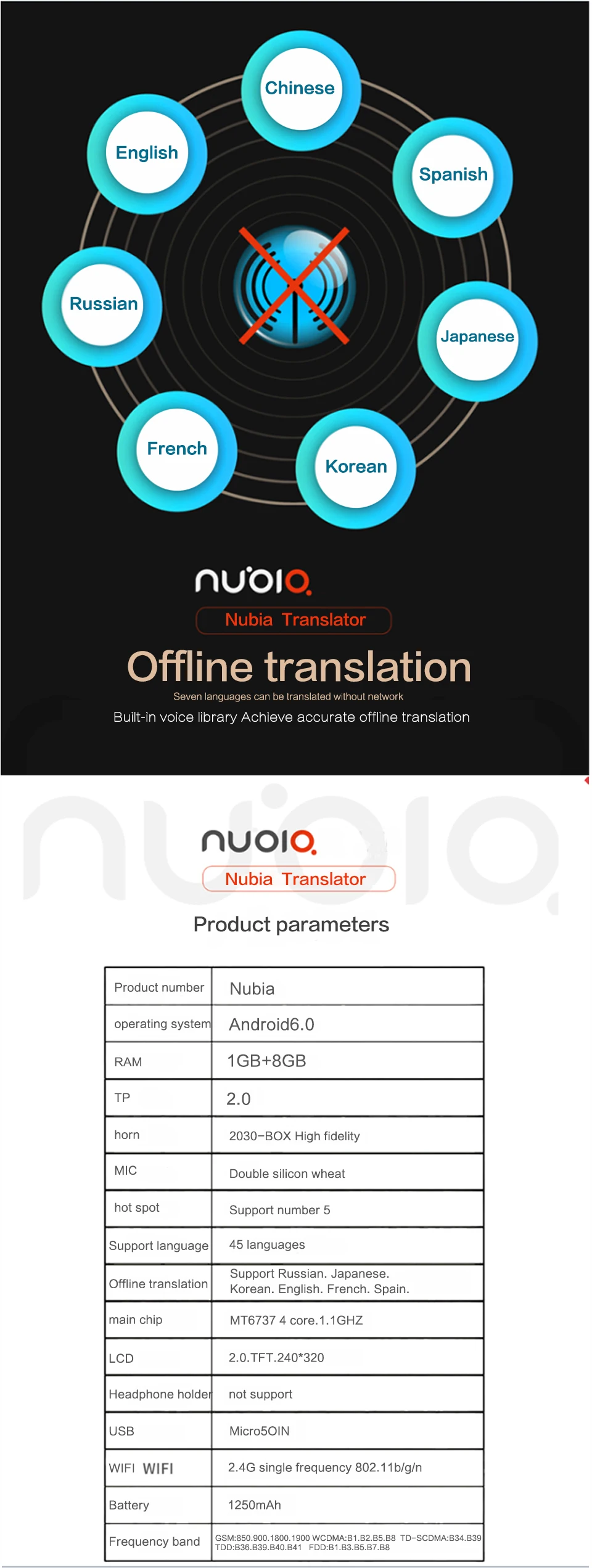 Nubia WD200 zte портативный умный голосовой переводчик беспроводной hotpot для обучения путешествия бизнес-встречи переводчик языка