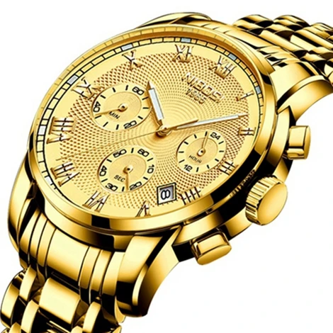 NIBOSI Montre Homme Топ люксовый бренд известный мужские часы бизнес часы золотые часы кварцевые часы военные Relogio Masculino Saat - Цвет: H