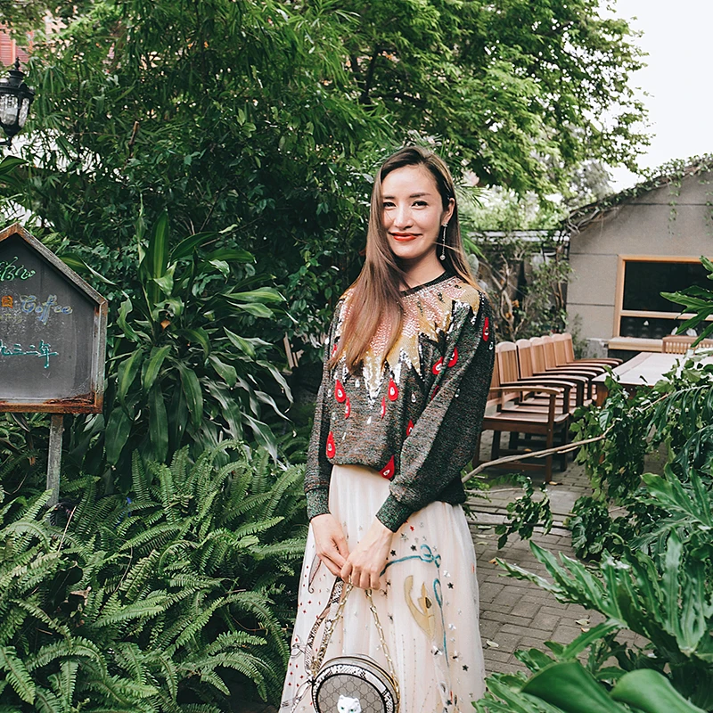 Женский свитер с длинным рукавом вышивкой | Женская одежда