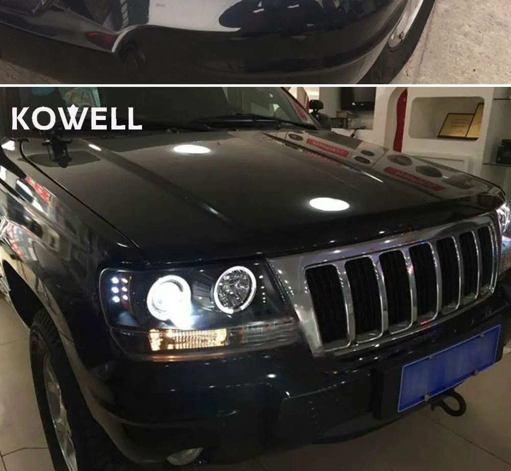 KOWELL автомобильный Стайлинг для Jeep Grand Cherokee 1999-2004 светодиодный головной светильник ксенон HID передний светильник светодиодный DRL ангельские глазки