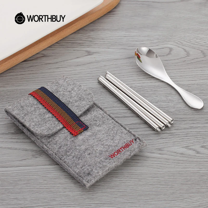 Worthbuy 3 шт./компл. Портативный Столовая посуда набор с сумкой 304 Нержавеющая сталь