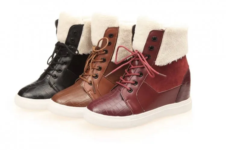 Женщин клин скрытый каблук зима теплая снегоступы мех выстроились ботильоны