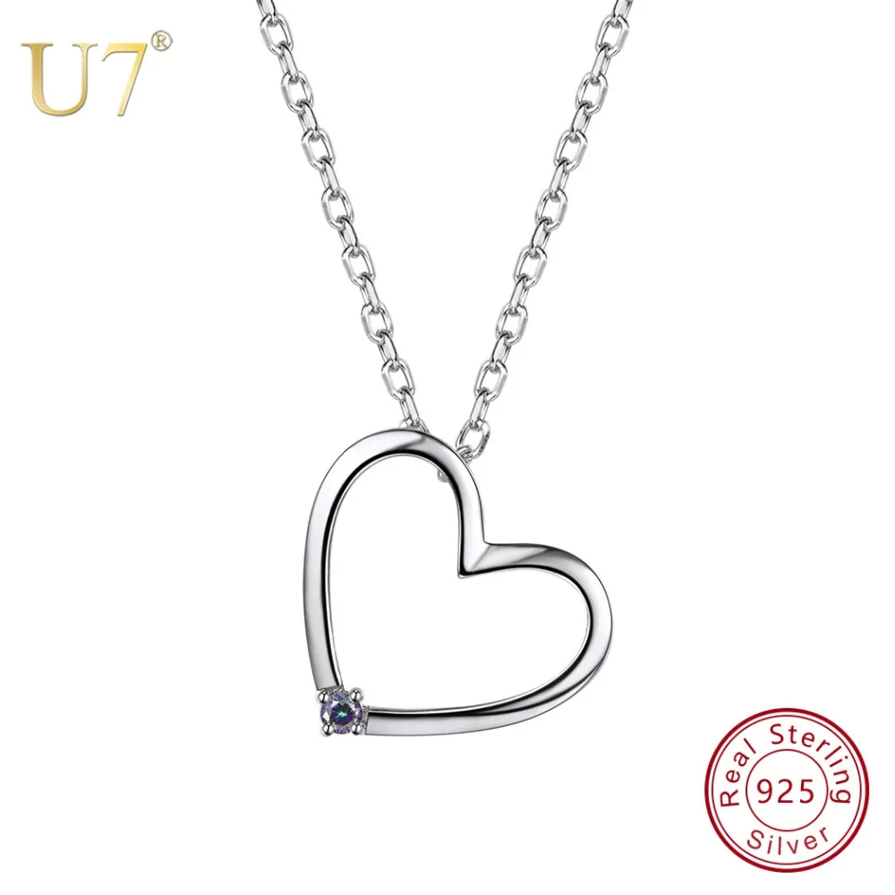 

U7 100% 925 Sterling Silver Love Heart Pendant & Chain With Gem 2018 Mother's Day Gift For Girl/Women Jewelry Necklace SC40