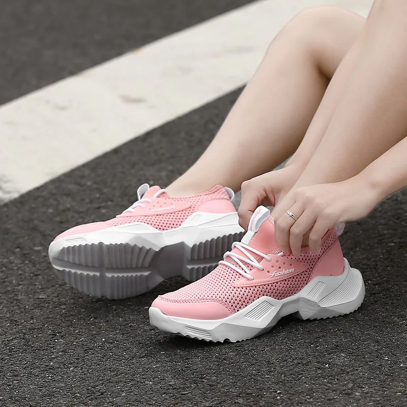 

2019 Sneakers Women Summer Casual Shoes Air Mesh Platform Wedge Sneakers Lace Up White Chunky Sneakers Women Trainers Footwear