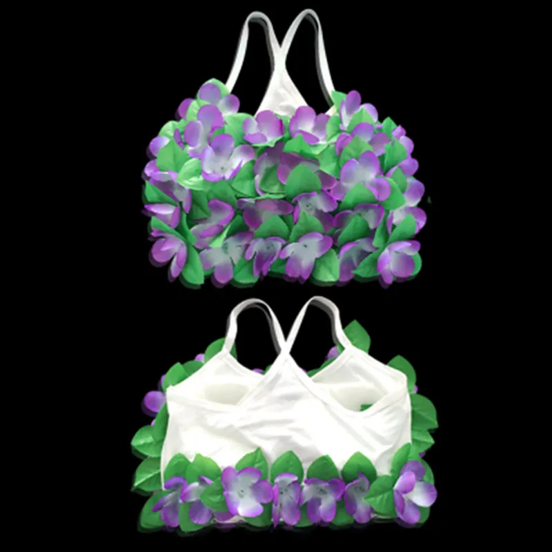 Purple Красочный Гавайский цветок бюстгальтер с кисточкой кулон Цветочные Лифчики бюстгальтер танец хула аксессуары вечерние Рождество Хэллоуин - Цвет: Purple