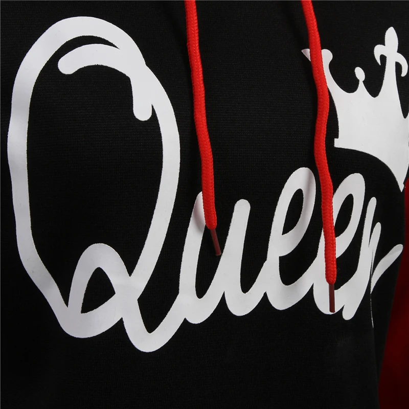 QUEEN KING, с принтом, с капюшоном, с длинным рукавом, для пары, топ, модный, стиль, с надписью, женская футболка, повседневная, с длинным рукавом, рубашка для женщин