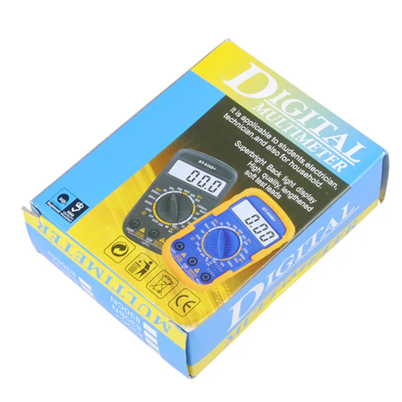 DT-830D+ Портативный Mini 2 дюймов ЖК-дисплей Цифровой мультиметр оранжевый и черный с Батарея