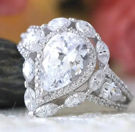 14K White Gold Кольцо Moissanite 4ct 12x8mm, белое золото 14 k, для женщин, цвет DEF, отличное огранка, соларит с грушей, круглой огранка маркиз - Цвет камня: 14K White Gold
