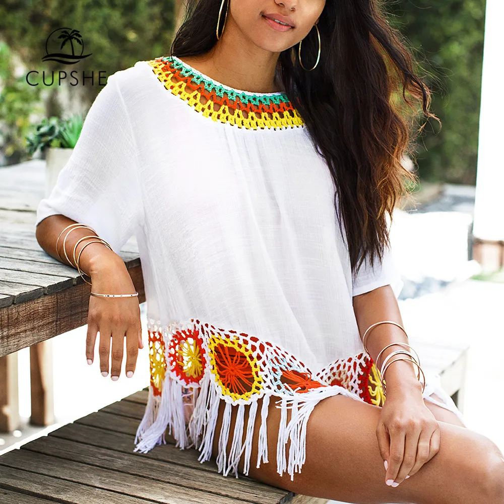 CUPSHE/разноцветное вязаное крючком пляжное платье с бахромой сексуальное со
