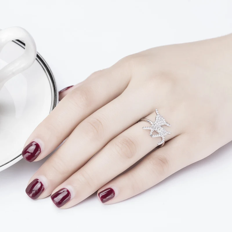 

ANZIW Cute Annimal 925 Sterling Silver Deer Shaped Ring Engagement Wedding Party Anniversary Birthday Gift Fashion Jewelry Gifts