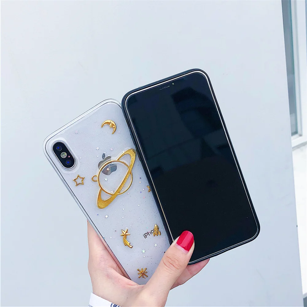 Universe Epoxy Phone Case For iPhone 6 6s 7 8Plus X XS MAX Fashion Cute 3D Planet Moon Star Transparent Soft TPU Back Cover Gift |