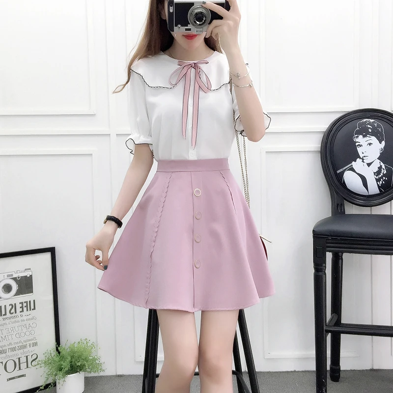 

Princess Sweet Lolita Set Fresh Summer Student Mori Girl Chiffon Shirt + Pettiskirt Sweet And Casual Two-piece Suit