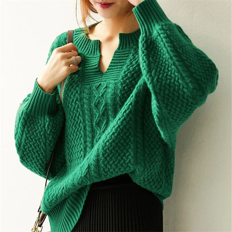 Fashion Womens Sweater Autumn Winter Cashmere Sweater Woman Loose V-Neck Sweaters And Pullovers Bottoming Shirt Plus Size