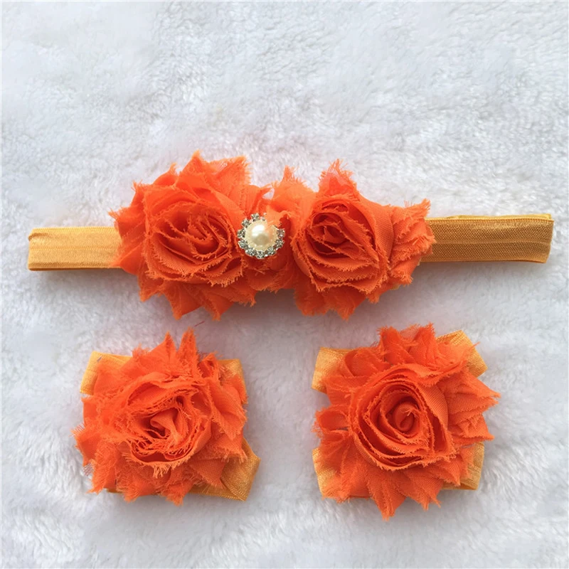 17 orange BalleenShiny/3 шт.; повязка на голову с цветами; сандалии для маленьких девочек; аксессуары для волос; эластичные модные украшения для ног; подарок для детей - Цвет: 17 orange