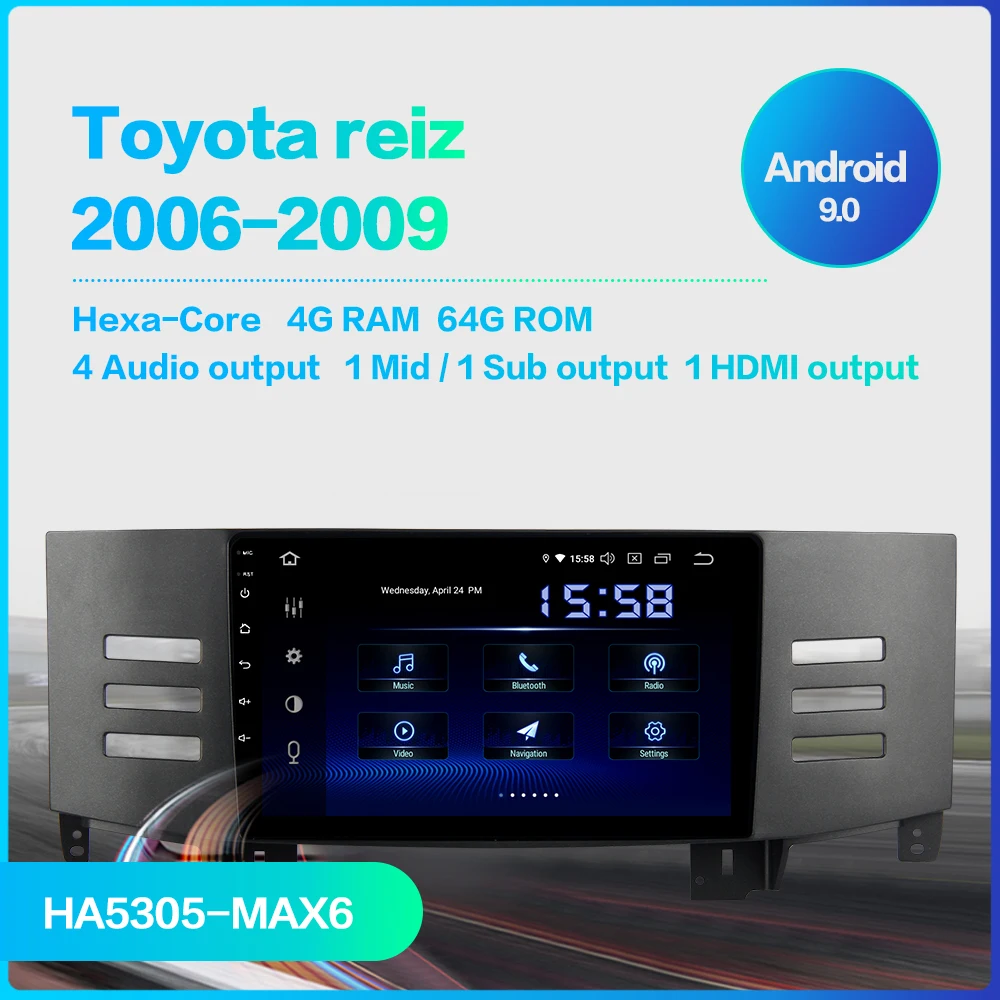 Fognent Автомагнитола 1 Din Android 9 0 стерео для Toyota Reiz 2005 2006 2007 2008 2009 мультимедийная