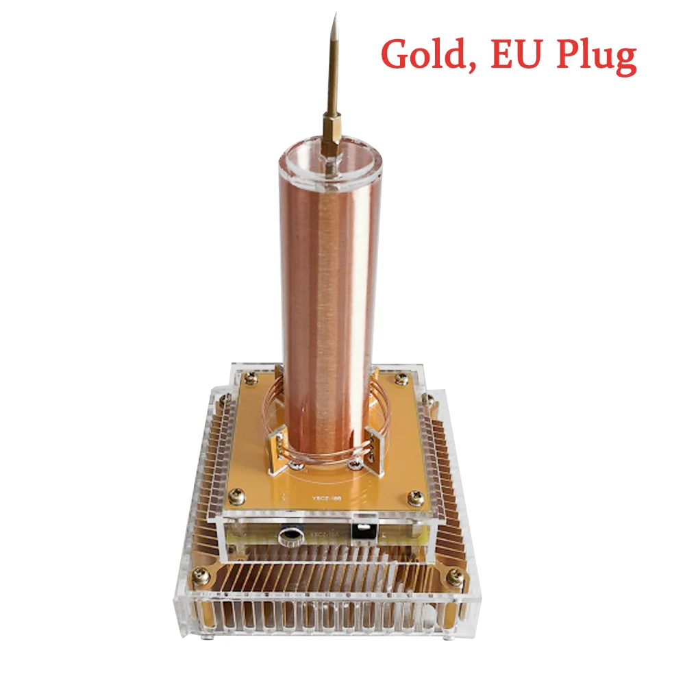 Gold EU Plug Многофункциональный DIY Инструменты Электроника Аудио Музыка Тесла катушка модуль плазменный динамик беспроводная передача звук акриловый чехол 220 В - Цвет: Gold EU Plug