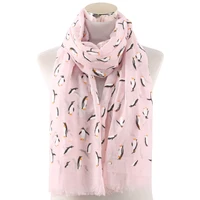 winfox pink black grey female lightweight soft neck elegant shawl scarves animal print penguin scarf women