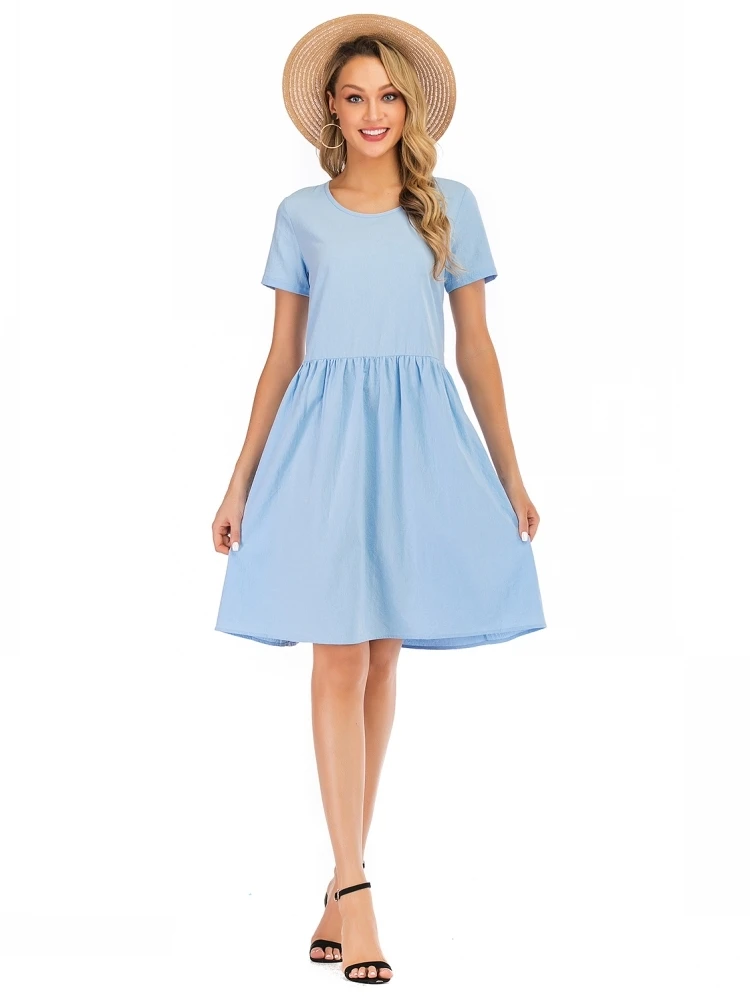 Женское винтажное Повседневное платье средней длины Oansatz синее свободное в стиле