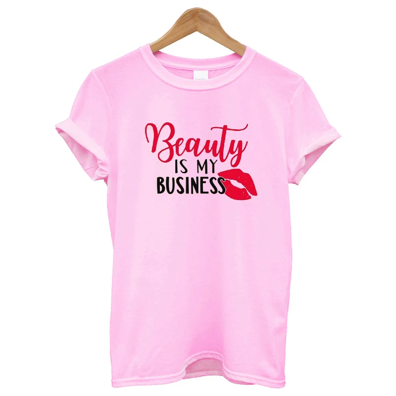 P1541Pink EnjoytheSpirit женская футболка красота бизнес это мой бизнес я люблю визажиста Парикмахерская рубашка женская одежда хорошее качество - Цвет: P1541Pink