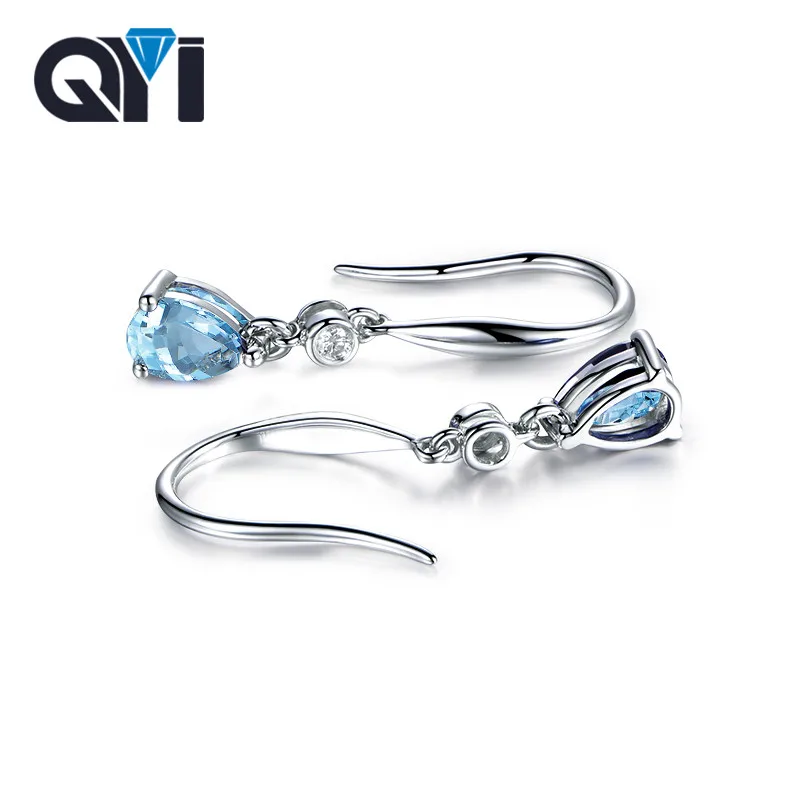 

QYI Fashion Gemstone Natural Topaz Earrings 2.5 Ct Pear Cut Natural Sky Blue Topaz 925 Silver Dangle Earrings For Women
