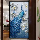 Алмазная 5D картина Павлин, полная вышивка Стразы своими руками, бриллиантовая вышивка, вышивка крестиком, украшение для дома 95x50 см