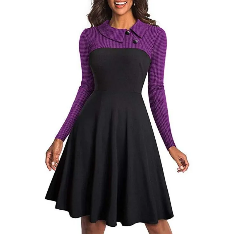 Женское винтажное платье трапециевидной формы с длинным рукавом отложным