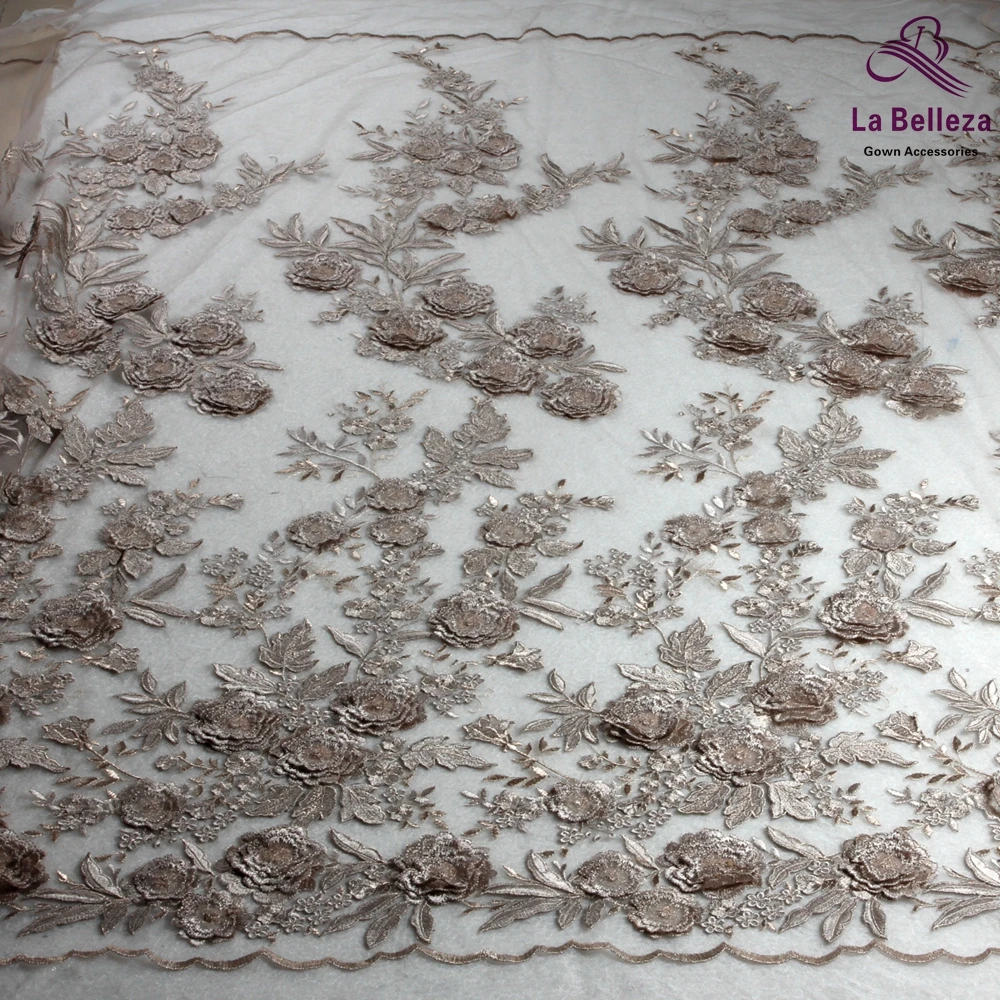 La Belleza 1 ярд металлик champgane 3D Цветы вечернее платье кружевная ткань 51 &quotШирина|fabric