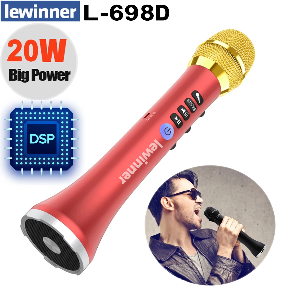 Lewinner, обновленный L-698D, профессиональный, 20 Вт, портативный, беспроводной, Bluetooth, караоке, микрофон, динамик с большой мощностью для пения/встречи