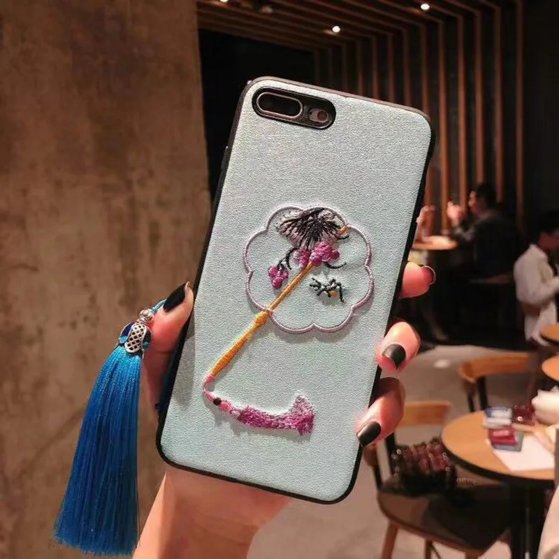 Чехлы в китайском стиле для huawei P30 P20Lite Mate20 Pro Magpie fan вышивка мягкий чехол для Nova 3 3i 4 задняя крышка fundas с кисточкой - Цвет: 2