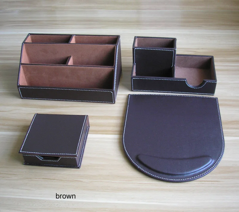 brown 4PCS set K226 Офисный Настольный органайзер, набор канцелярских принадлежностей, коробка для хранения документов органайзер для ручек, органайзер, офисные принадлежности, настольные аксессуары - Цвет: brown 4PCS set K226