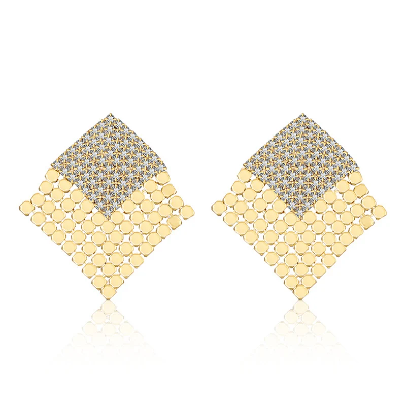Square Rhinestone scale silver pin drop Earrings For Women Elegant Fashion Design Jewelry 1pair | Украшения и аксессуары