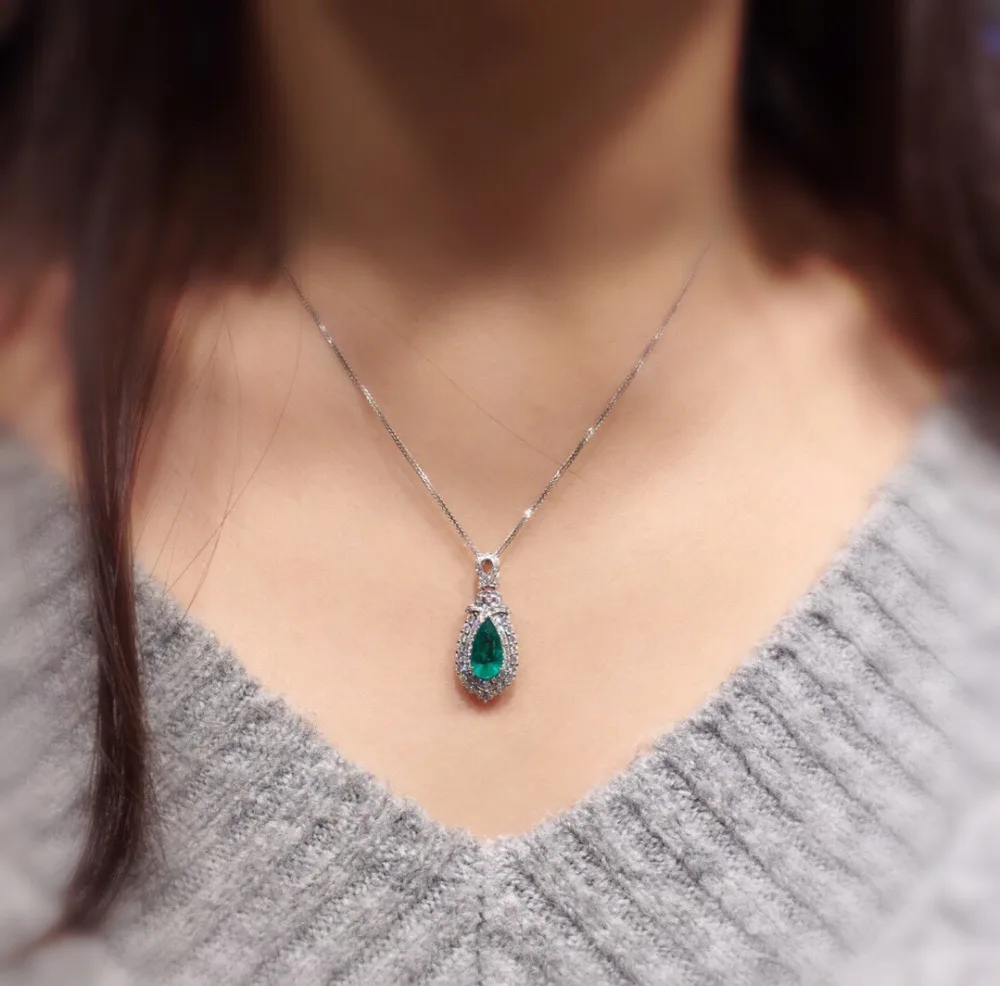 GRS Colombia Origin Fine Jewelry Real 18 K White Gold Natural 1.53ct Emerald Gemstones Female Pendants for Women Necklace | Украшения и