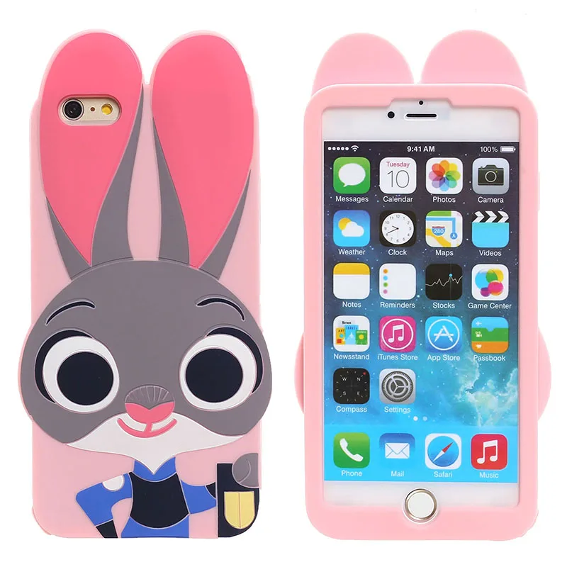 2016 чехол для iphone 5 силиконовый 6 6s plus Zootopia Judy rabbit защита сотового телефона