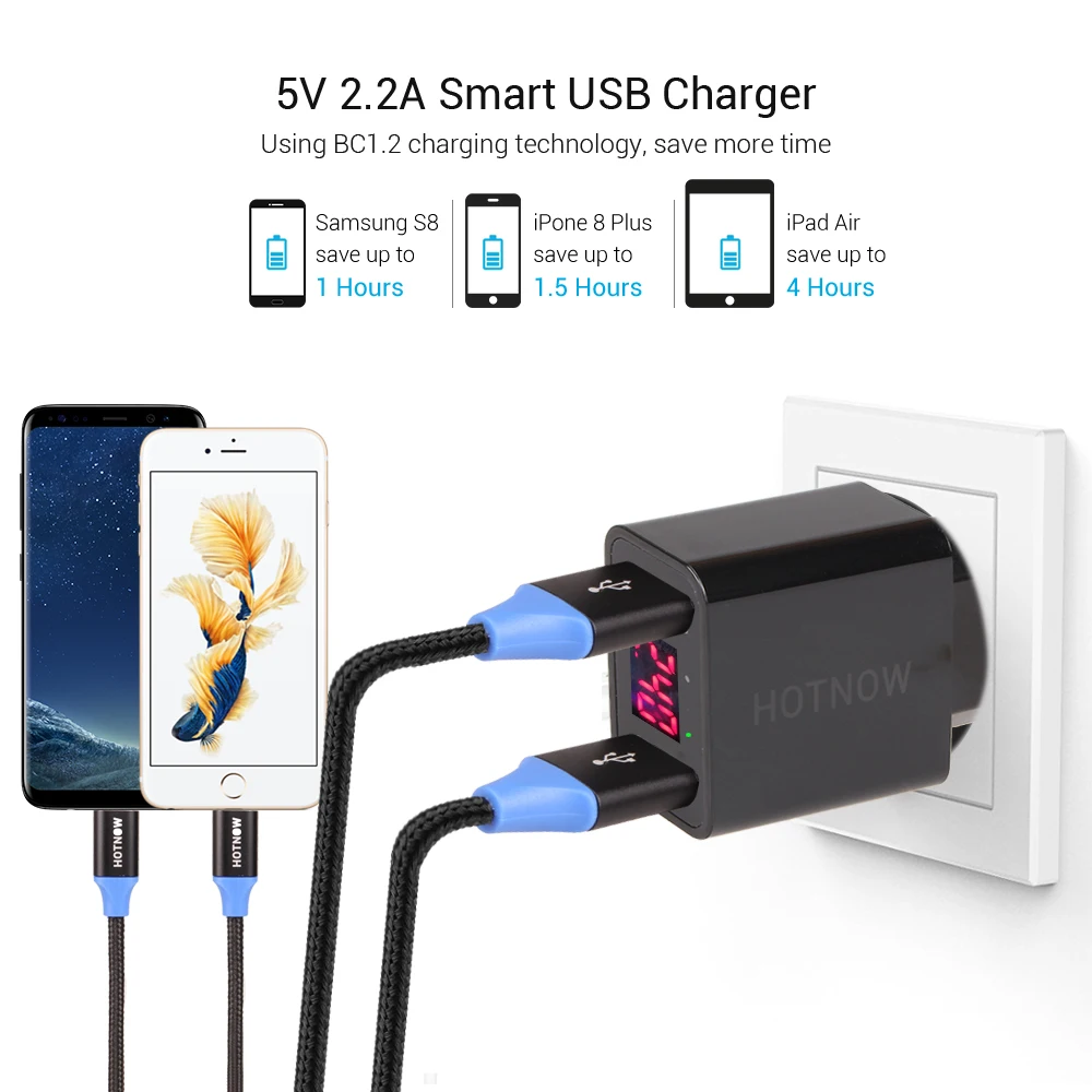 HOTNOW USB зарядное устройство смарт настенное адаптер со светодиодным дисплеем