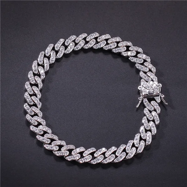 Silver Bracelet Хип-хоп 8 мм AAA CZ Bling Iced Out кубического циркония браслет ожерелье из камней правильной геометрической формы теннис кубинская цепь браслеты мужские ювелирные изделия - Окраска металла: Silver Bracelet