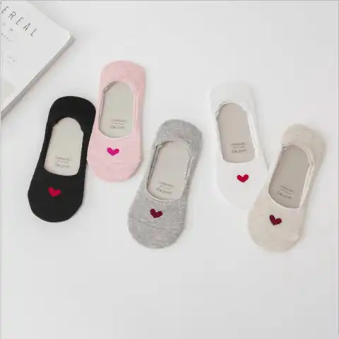 5 paires новый продукт женские носки с принтом в форме сердца силикагель не скользящие носки-следки носки на низком каблуке; Обувь с закрытым но...
