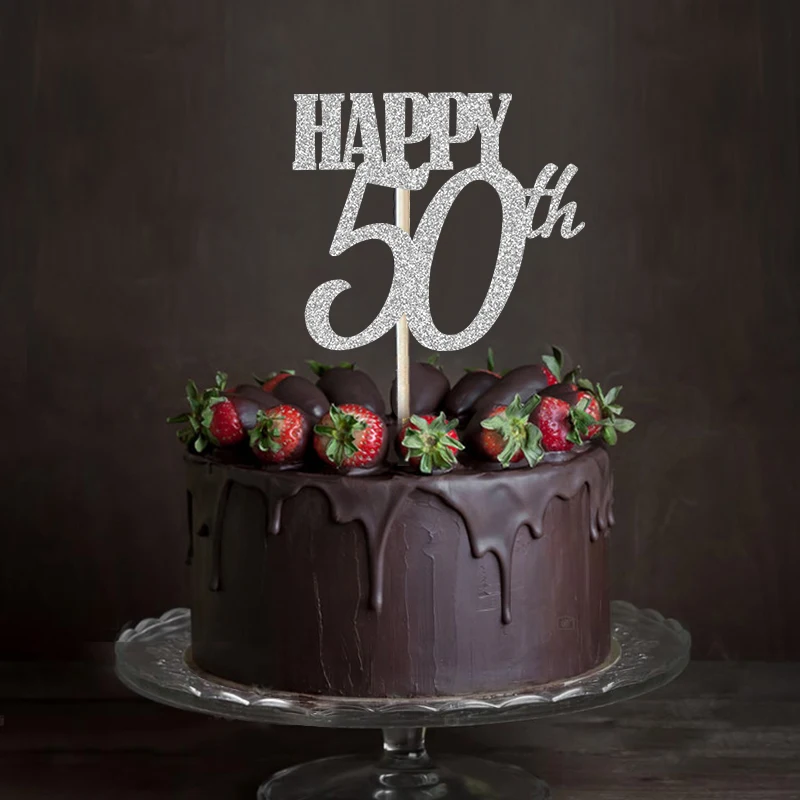Золотистый/серебристый/черный блестящий Топпер для торта 50 го числа украшения