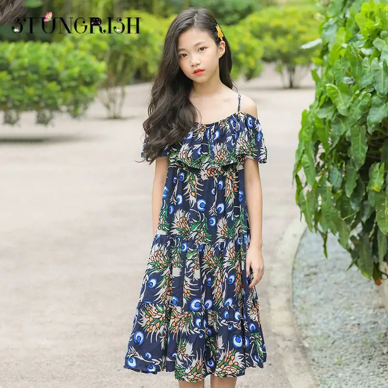 Girls dress elegant beach style children casual strapless blackless frocks summer kids clothhing party wear for 4-14Yrs | Детская одежда