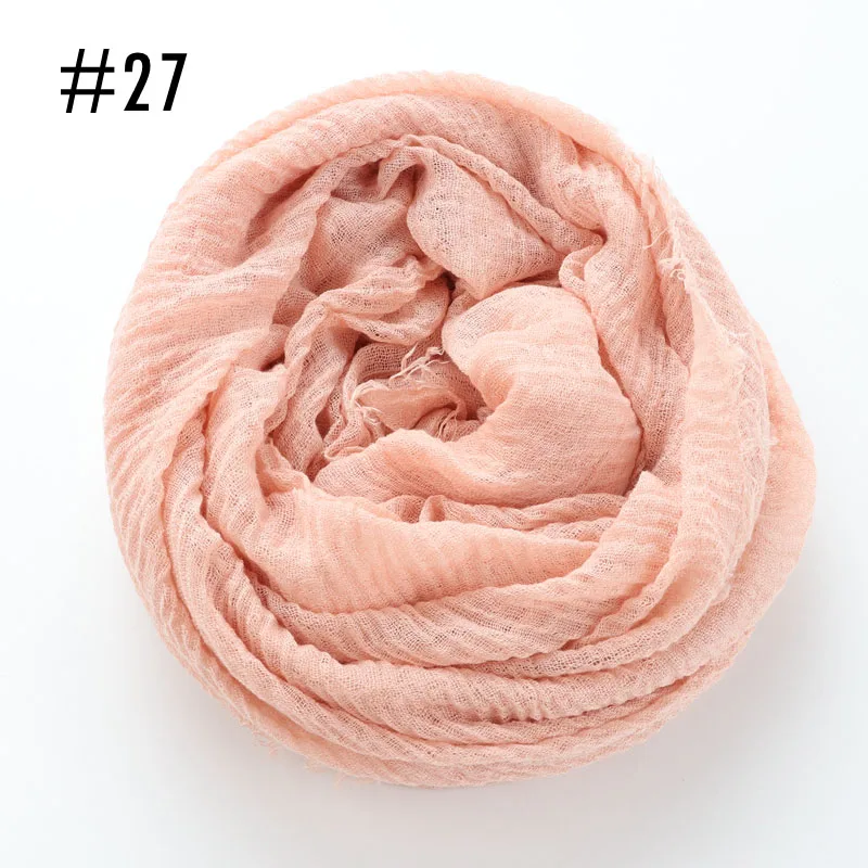 27 peach Цельный женский шарф хиджаб с морщинами, большие размеры, ислам, шаль, головной убор, мягкий длинный мусульманский шарф с потертостями, хлопок, простой хиджаб - Цвет: 27 peach