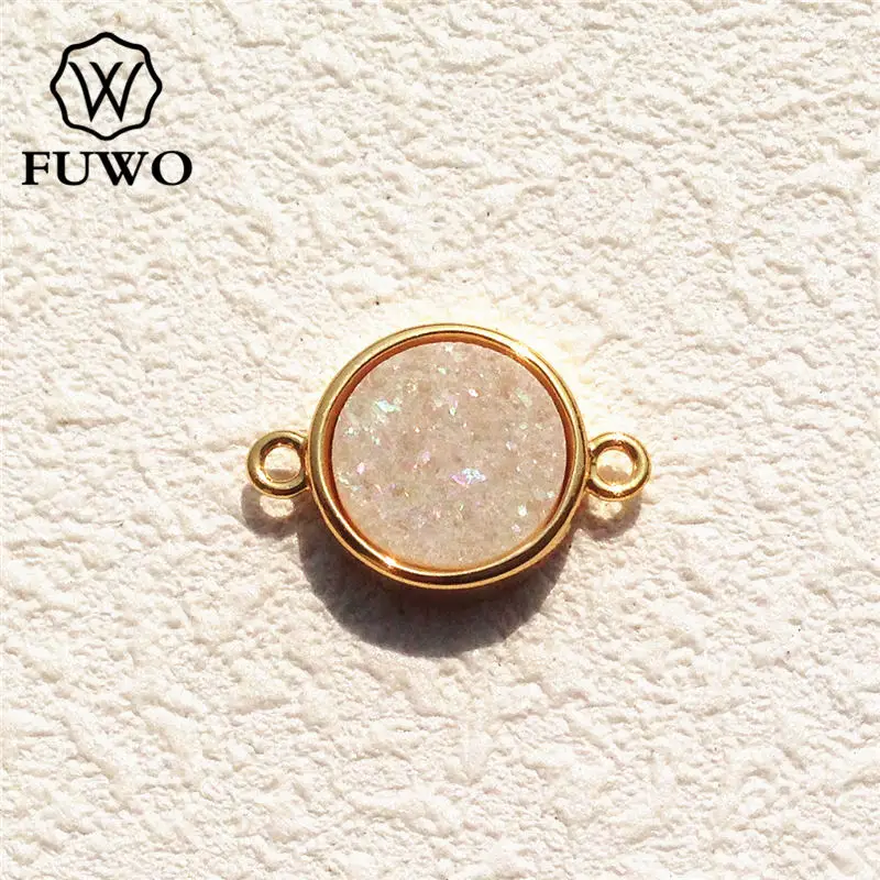 FUWO Титан Радужная Друза Соединитель с двойными втулками 24 каратное золото