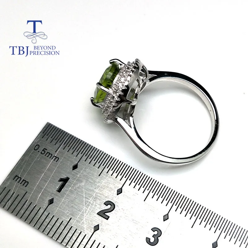 TBJ 100% Натуральный перидот ov8*10 выпуклый огранки 3 карат перидот драгоценный камень кольцо из серебра 925 цветной ювелирные изделия с подарочной коробкой.
