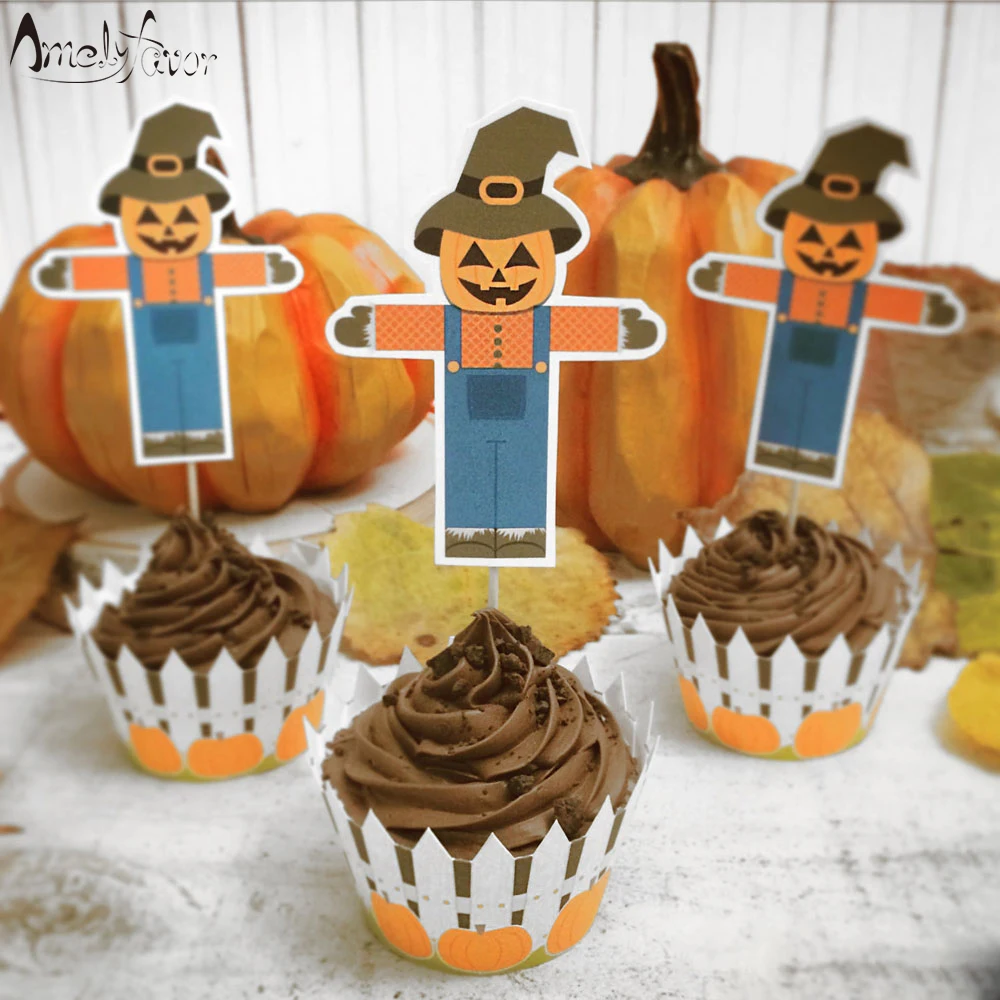 Хэллоуин кекс топперы и обертки для кексов чучело Тыква Jackolantern Осенний урожай