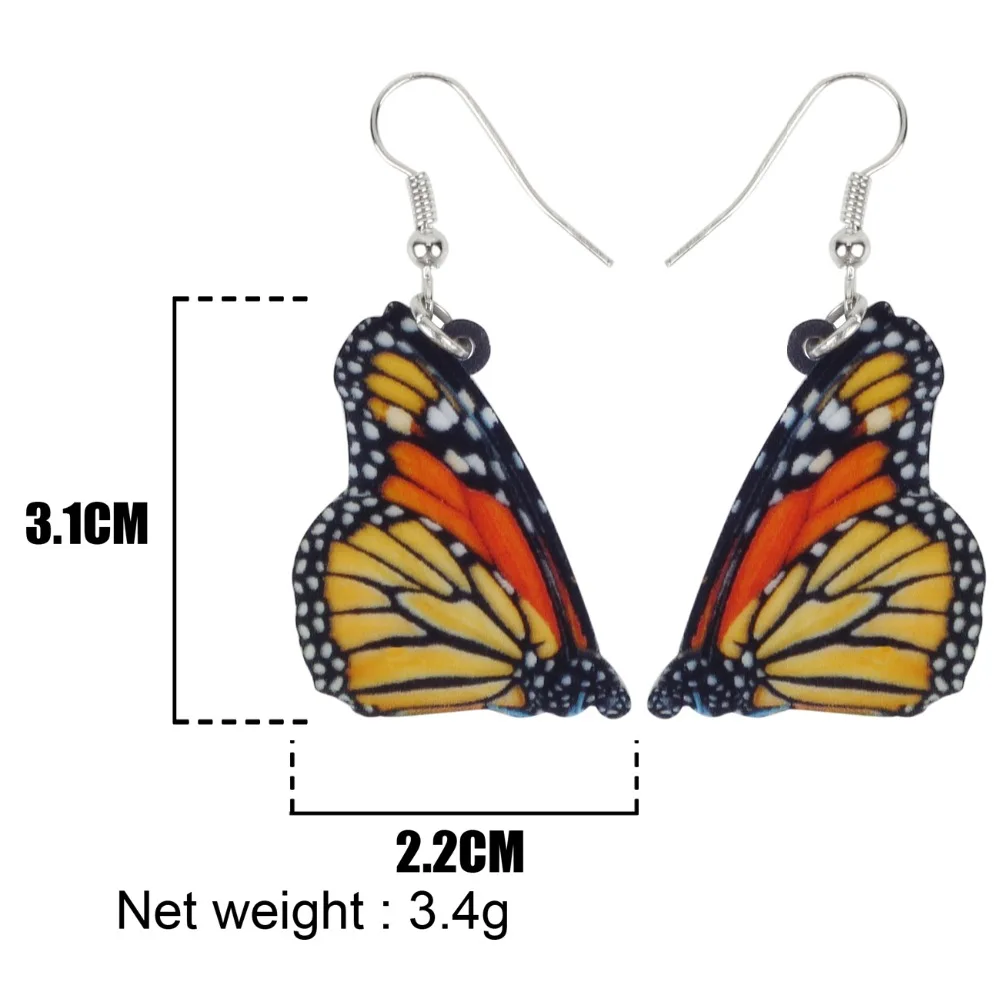 Bonsny Acrylic Monarch Butterfly Earrings Big Long Dangle Drop Fashion Insect Summer Jewelry For Women Girls Teen Gift Wholesale | Украшения