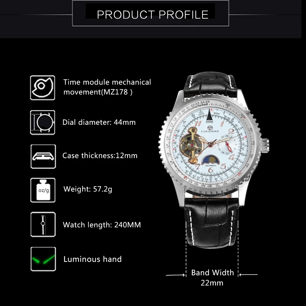 FORSINING Лидирующий бренд Роскошные мужские часы ретро Авто турбийон механические с