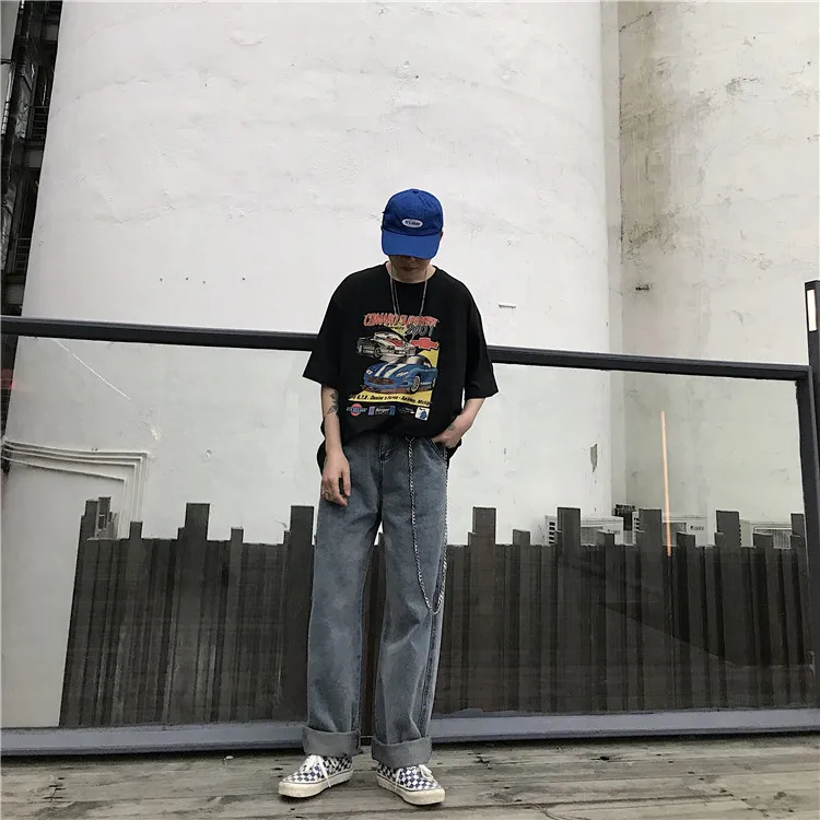 Новинка лета, корейский стиль ulzzang Harajuku, винтажные джинсы с низкой талией, шикарные уличные свободные прямые женские повседневные джинсы с карманами в стиле хип-хоп