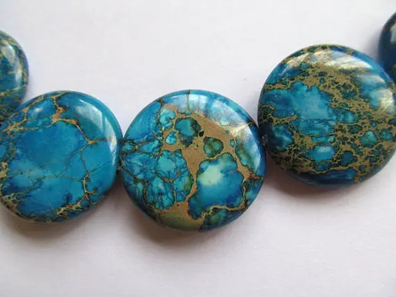 

2strands 10 12 16 18 20 25mm Sea Sediment Imperial Jasper stone Round Disc Coin royal blue mixed jewelry bead
